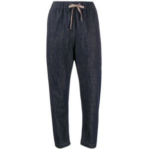 Brunello Cucinelli, Gedempte Jeans met Elastische Taille Blauw, Dames, Maat:S