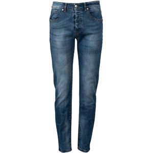 John Richmond, Jeans, Heren, Blauw, W33, Katoen, Versleten straight leg jeans