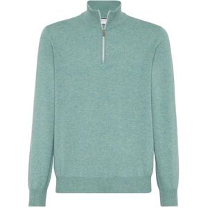 Brunello Cucinelli, Jade Groene Kasjmier Gebreide Trui Groen, Heren, Maat:XL