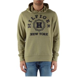 Tommy Hilfiger, Sweatshirts & Hoodies, Heren, Groen, L, Katoen, Katoenen en linnen hoodie met geborduurd logo