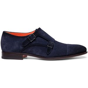 Santoni, Schoenen, Heren, Blauw, 41 EU, Suède, Elegante Suède Dubbele Gesp Schoen