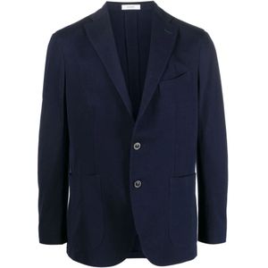 Boglioli, Jassen, Heren, Blauw, L, Katoen, Blauwe Katoenen Single-Breasted Blazer