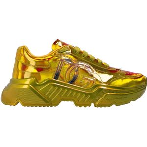 Dolce & Gabbana, Schoenen, Dames, Geel, 39 EU, Leer, Hoge Neon Sneakers met vloeistofgevulde plastic applicaties