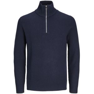 Jack & Jones, Truien, Heren, Blauw, XL, Essentials Half Zip Gebreide Trui in Sky Captain Blauw