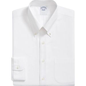 Brooks Brothers, Overhemden, Heren, Wit, M, Katoen, Witte Regular Fit Non-Iron Stretch Katoenen Overhemd met Button-Down Kraag