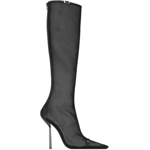 Saint Laurent, Schoenen, Dames, Zwart, 38 1/2 EU, Zwarte Leren Enkellaarzen