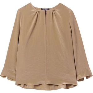 Luisa Cerano, Lichtgewicht blouse van vloeiende technozijde met lange mouwen Beige, Dames, Maat:XL