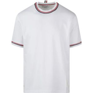 Thom Browne, Tops, Heren, Wit, XL, Katoen, RWB Gestreepte Trim Katoenen T-Shirt