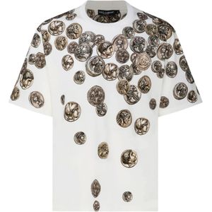 Dolce & Gabbana, Tops, Heren, Beige, L, Katoen, Beige Grafische Print T-Shirt
