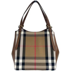 Burberry, Tassen, Dames, Veelkleurig, ONE Size, Leer, Check Canvas Tote Handtas