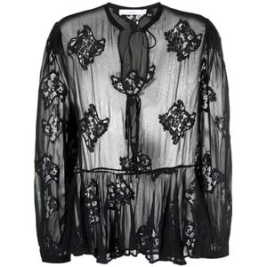 Iro, Blouses & Shirts, Dames, Zwart, M, Zwarte Blouse met Kantdetail en Semi-Transparante Stof