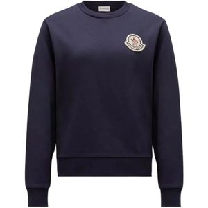 Moncler, Sweatshirts & Hoodies, Dames, Blauw, M, Katoen, Logo Patch Sweatshirt Casual Style