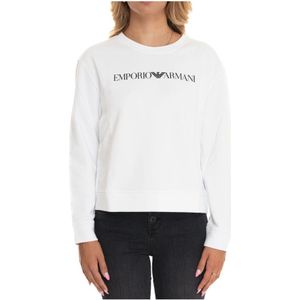 Emporio Armani, Sweatshirts & Hoodies, Dames, Wit, S, Katoen, Ronde hals Sweatshirt met Frontprint