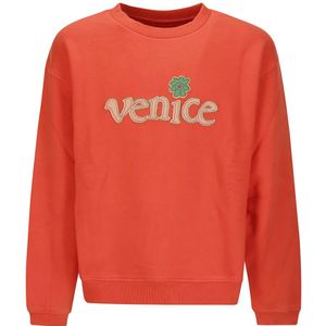 Erl, Sweatshirts & Hoodies, Heren, Rood, L, Rode Venice Crewneck Gebreide Trui