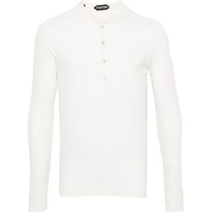 Tom Ford, Tops, Heren, Wit, XL, Katoen, Witte Geborduurde T-shirt met Lange Mouwen