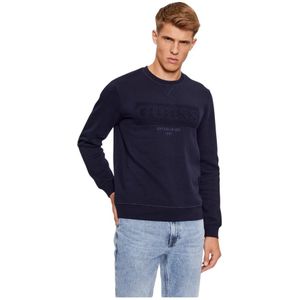 Guess, Sweatshirts & Hoodies, Heren, Blauw, S, Katoen, Slim Fit Logo Sweatshirt -