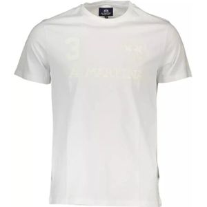 La Martina, Wit Katoenen T-Shirt, Korte Mouw, Ronde Hals, Print, Logo Wit, Heren, Maat:M
