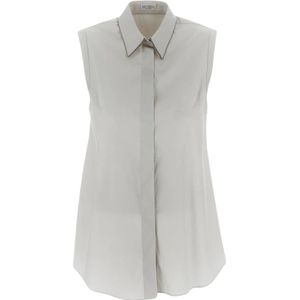 Brunello Cucinelli, Blouses & Shirts, Dames, Grijs, L, Katoen, Mouwloos katoenen shirt