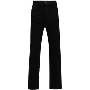 Balmain, Jeans, Heren, Zwart, W34, Denim, Zwarte Denim Broek met Whiskering Effect