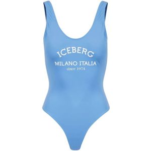 Iceberg, Badkleding, Dames, Blauw, S, Nylon, Badpak met logo print