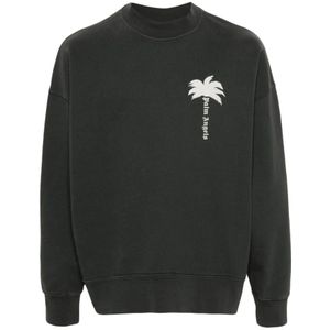 Palm Angels, Grijze Sweater met Logo Print Grijs, Heren, Maat:L