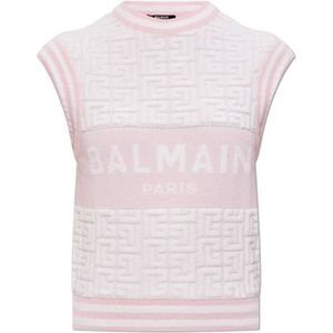 Balmain, Truien, Dames, Veelkleurig, S, Katoen, Vest met logo