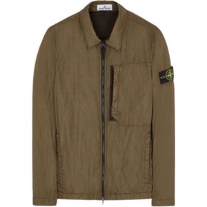 Stone Island, Jassen, Heren, Groen, XL, Nylon, Gerecyclede Nylon Rits Shirt Jas