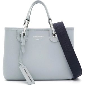 Emporio Armani, Tassen, Dames, Blauw, ONE Size, Bedrukte Hertenleren Tas met Logo