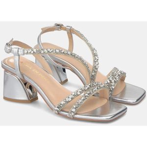 Alma EN Pena, Schoenen, Dames, Grijs, 42 EU, Leer, Vierkante Neus Rhinestone Bandjes Sandaal