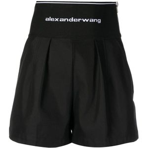 Alexander Wang, Logo Waistband Safari Shorts Zwart, Dames, Maat:S