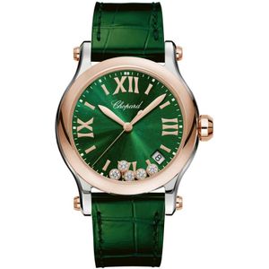 Chopard, Accessoires, Dames, Groen, ONE Size, Happy Sport Quartz Horloge met Groene Wijzerplaat en Zwevende Diamanten