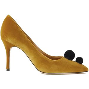 Manolo Blahnik, Piera Suède Pumps met Pom-pom Details Geel, Dames, Maat:39 EU