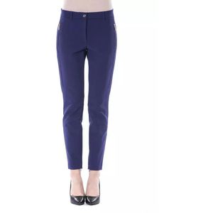 Byblos, Broeken, Dames, Blauw, M, Polyester, Blauwe Slim Fit Broek met Ritszakken