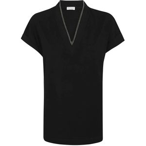 Brunello Cucinelli, Blouses & Shirts, Dames, Zwart, S, Mouwloze V-Hals Top