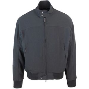 Emporio Armani, Zwarte Geribbelde Ritssluiting Blouson Jas Grijs, Heren, Maat:2XL