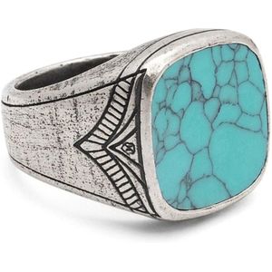 Nialaya, Vintage Sterling Silver Signet Ring with Genuine Turquoise Veelkleurig, Heren, Maat:56 MM