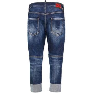 Dsquared2, Jeans, Heren, Blauw, XL, Katoen, Blauwe Straight Jeans met Verf Detail