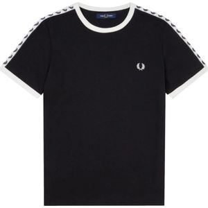 Fred Perry, Tops, Heren, Zwart, L, Zwarte Gestreepte Schouder T-shirt