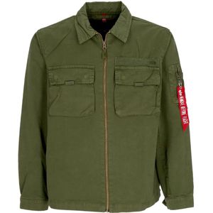 Alpha Industries, Jassen, Heren, Groen, S, Katoen, Twill Overshirt Jas Donker Olijf