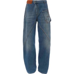 JW Anderson, Jeans, Heren, Blauw, W30, Katoen, Gebogen Naad Loszittende Werkbroek Jeans