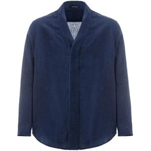 Emporio Armani, Blauwe Linnen Relaxte Fit Jas Shirt Blauw, Heren, Maat:M