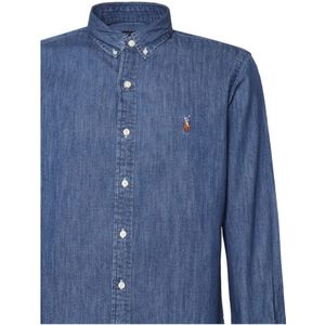 Ralph Lauren, Overhemden, Heren, Blauw, M, Katoen, Blauwe Knoopshirt Italiaanse Kraag