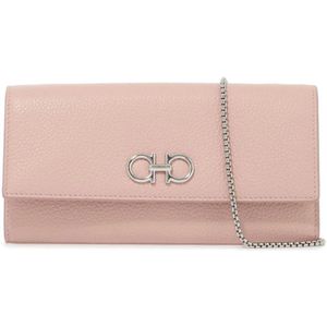 Salvatore Ferragamo, Tassen, Dames, Roze, ONE Size, Leer, Iconische Zilveren Gancini Mini Tas