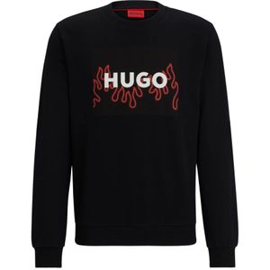Hugo Boss, Sweatshirts & Hoodies, Heren, Zwart, S, Katoen, Zwarte trui met vlam logo