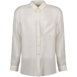 Saint Laurent, Overhemden, Heren, Wit, S, Gestreepte zijden overhemd met klassieke kraag