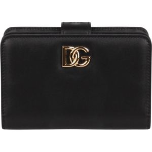 Dolce & Gabbana, Accessoires, Dames, Zwart, ONE Size, Leer, Gladleren portemonnee met gouden rits
