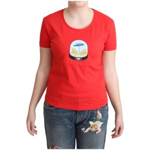 Moschino, Rode Logo Print T-shirt - Korte Mouwen Rood, Dames, Maat:S