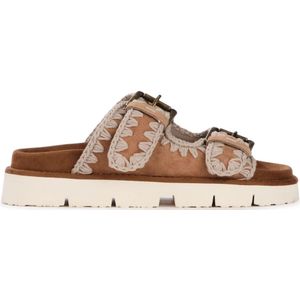 Mou, Schoenen, Dames, Bruin, 37 EU, Suède, Bio Buckle Suède Slipper in Cognac