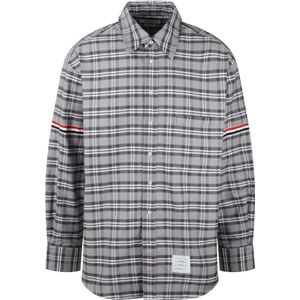 Thom Browne, Geruite Katoenen Twill Overhemd Grijs, Heren, Maat:L