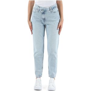 Calvin Klein Jeans, Jeans, Dames, Blauw, W28, Katoen, Mom Fit Jeans met Gedecentraliseerde Sluiting